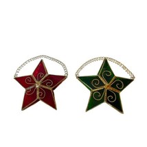 VTG 5x5 Stained Glass Gold Tone Trimmed Christmas Star Ornaments 1 Red &amp; 1 Green - £11.03 GBP