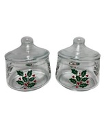 Indiana Glass Company Clear Glass Christmas Holly Snack Jar Lid Lot of 2... - $30.00