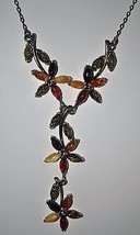Smithsonian Multicolored Amber &amp; Sterling Floral Necklace 18&quot;  (JT1) - £119.89 GBP