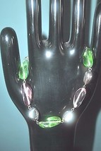 Murano Glass Pastel Bracelet Pink &amp; Green w/ Silver Beads 8&quot; NIB (JT3) - £19.68 GBP