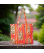 Indian Tote Bags Quilted Handmade Cotton Block Large Shoulder Shopping B... - $43.76 CAD