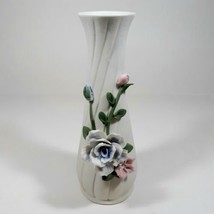Studio Art Pottery Small 7&quot; Ceramic Vase Ivory White Roses Flower Flute ... - $40.54