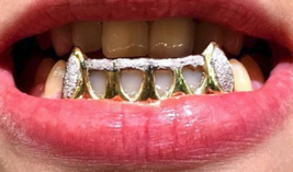 custom fit caps gold teeth grillz frame top or bottom - £82.13 GBP