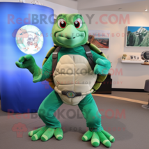 Green Sea Turtle mascot costume character dressed with a Mom Jeans and Rings - £949.10 GBP