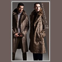 Men's 2 in 1 Warm Full Pelt Long Luxury Mink Faux Fur Soft Leather Trench Coat