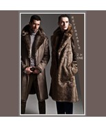 Men&#39;s 2 in 1 Warm Full Pelt Long Luxury Mink Faux Fur Soft Leather Trenc... - £290.64 GBP