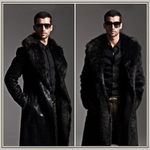 Men's 2 in 1 Warm Full Pelt Long Luxury Mink Faux Fur Soft Leather Trench Coat image 5