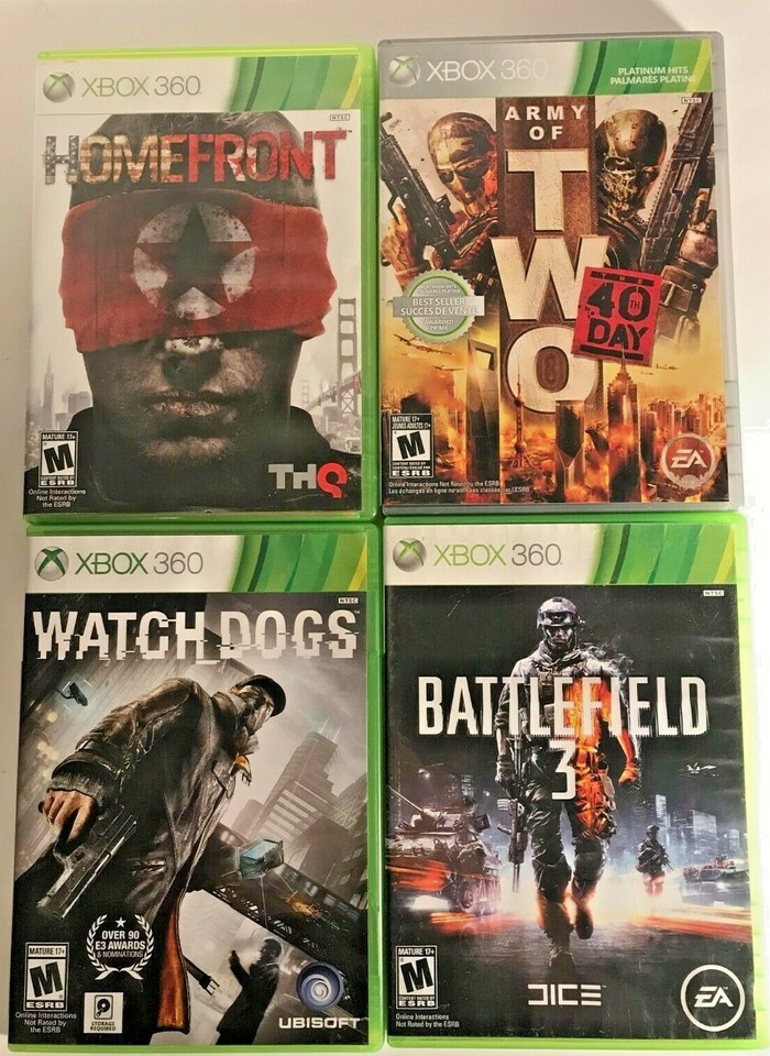 XBOX 360: 4 Game Lot: Homefront, Battlefield 3, Watch Dogs, Army of Two:... - $23.75