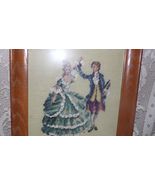 VINTAGE TAPESTRY VICTORIAN COUPLE DANCING NEEDLEPOINT WOOD FRAMED PICTURE - £34.79 GBP