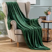 Fleece Throw Blanket With Pompom Tassel Soft Flannel Christmas Blanket Cozy Fore - £25.75 GBP