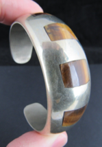 Taxco Bracelet Sterling Silver &amp; Tiger&#39;s Eye Cuff 30g Vintage Estate Sale! - £149.47 GBP