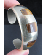 Taxco bracelet STERLING SILVER &amp; TIGER&#39;S EYE cuff 30g VINTAGE ESTATE SALE! - $198.99