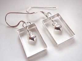 Framed Dangling Heart Earrings 925 Sterling Silver Dangle Corona Sun Jewelry - £8.53 GBP