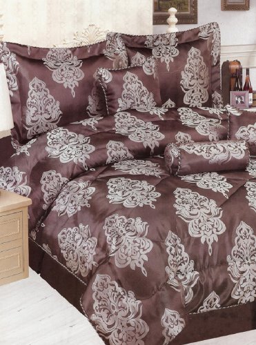 KING Jacquard Bed in a Bag 7 pieces Comforter Bedding Set - Brown and Silver/... - $89.05