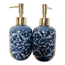 Ceramic Soap Dispenser Set Of 2 Blue Mosaic Pattern Silver Tone Pump Tar... - £24.03 GBP