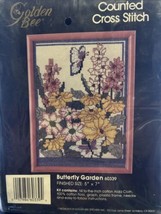 1988 Golden Bee Counted Cross Stitch Kit # 60339 "Butterfly Garden" Frame Incl. - $17.70