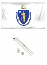 AES 2x3 2&#39;x3&#39; State of Massachusetts Flag White Pole Kit Gold Ball Top - $29.88