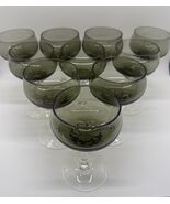RARE Set of 10 Sasaki Coronation Crystal Smoke Gray Twisted Stem Champag... - $113.49