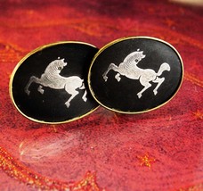 Mythical Horse Cuff links Vintage gold Japanese Cufflinks mosaic Exotic silver H - £176.95 GBP