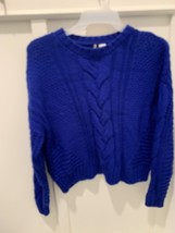 H&amp;M DIVIDED Scoop Neck blouse Pullover Blue Cable Knit Sweater Women&#39;s Sz M - £7.86 GBP