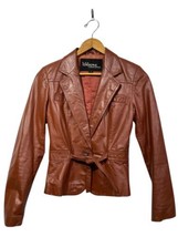 Vintage 70s Wilsons Leather Jacket Womens Sz 6 Mahogany Brown Tie Front ... - £63.13 GBP