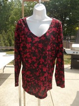 NWT JONES NY RED&amp;BLACK FLORAL PIRNT KNIT TOP XL - £15.66 GBP