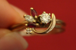 14K Yellow Gold Diamond &amp; Ruby Ring Set - Size 10 - £826.62 GBP