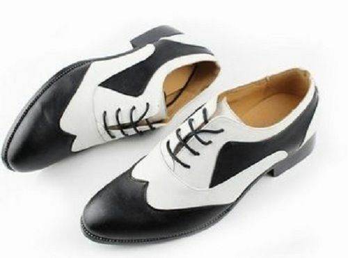 Men's Two Tone Black & White Wing Tip Oxford Genuine Leather Shoes US 7-16