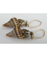 REAL CONCH SHELL earings drop vintage gold tone ocean beach sea sand EST... - £11.19 GBP