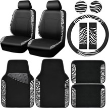 CAR PASS Zebra Faux Leather Car Seat Covers &amp; Zebra Car Mats &amp; Zebra Ste... - £80.56 GBP