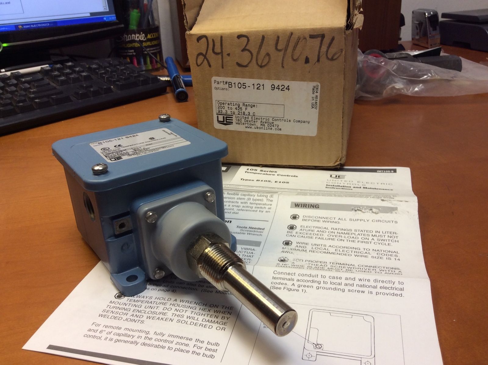 UNITED ELECTRIC NEW NOS B105-121 9424 NEW TEMPERATURE CONTROL B105121942... - $59.00
