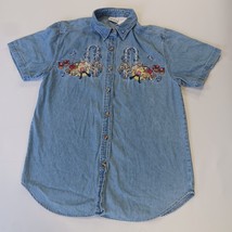 Vintage Bobbie Brooks Women's Blue Denim Short Sleeve Shirt Embroidery Chest 40" image 13