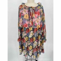 NWT Aakaa Babydoll Dress Sz L Pink Floral Ruffle Long Sleeve - £20.36 GBP