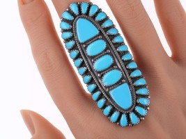 Huge vintage sz9.5 Zuni Sleeping beauty turquoise sterling cluster ring - £213.49 GBP