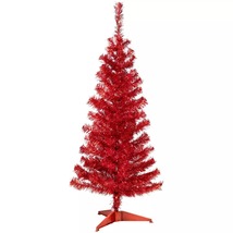 Solid Red Slim Artificial Tinsel Christmas Tree - 4&#39; - Unlit - £60.29 GBP