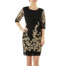 New Olivia Black Gold Lace Sheath Dress Size Xl - £48.98 GBP