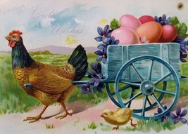 Easter Postcard Fantasy Anthropomorphic Hen Transports Pastel Eggs Tuck 111 - £6.64 GBP