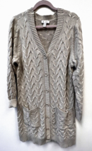 D &amp; Co Taupe Tan Sweater Jacket Long Womens 1X Excellent Shape Front   P... - £35.30 GBP