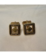 Vintage Swank Gold Tone Square Cufflinks Black Enamel Diamond Center Retro - $19.99