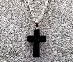 Blue Sand Gemstone 1.6 inch Cross Necklace with Black or White Rope Chain - $240.54 MXN - $1,110.88 MXN