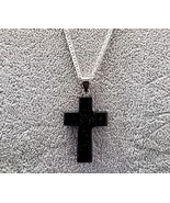 Blue Sand Gemstone 1.6 inch Cross Necklace with Black or White Rope Chain - $241.87 MXN+