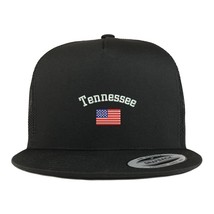 Trendy Apparel Shop Tennessee USA Flag 5 Panel Flatbill Trucker Cap - Black - $24.99