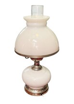 Vintage Milk Glass Hurricane Table Lamp Floral Brass Base Works 16.75” image 4