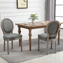 Set of 2 Elegant French-Style Dining Chairs w/ Wood Frame Foam Seat Grey - £143.08 GBP