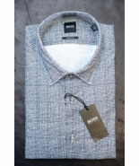 HUGO BOSS Hombre Lukas Azul Oscuro Tartán Algodón Suave Negocios Camisa ... - $1,091.98 MXN