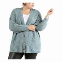 $89 Tape Stretch Ribbed Textured Button Down Cardigan Open Front Sweater Blue 1X - £23.80 GBP