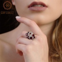 GEM&#39;S BALLET 5.08Ct Natural Garnet Gemstone Ring 925 Sterling Silver Trendy Flow - £40.57 GBP