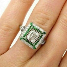 2.80Ct Emerald Cut Simulated Diamond Art Deco Vintage Engagement Ring 925 Silver - £79.66 GBP