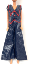 Vintage Barbie Doll Clone Clothes Mod Jumpsuit Wide Leg Navy Blue Vinyl ... - £23.59 GBP