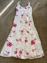 Venus Maxi Sun Dress Womens Size 4 Long White/Pink Floral Sleeveless Button Acce - £19.20 GBP